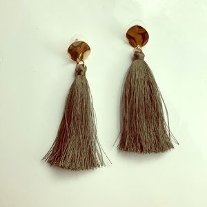 Tassel Drop Earrings Gold Army Green - Brand New